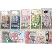 (262) ** PNew (PN64b, 65b,56g,61d, 66d,63e,67b) Mauritius - 25-2000 Rupees (Set of 7 Notes)